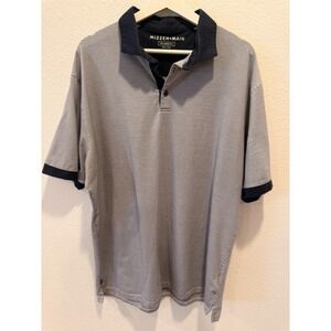 Mizzen+Main Polo Shirt Mens 2XL Blue White Striped Trim Fit Jersey Short Sleeve